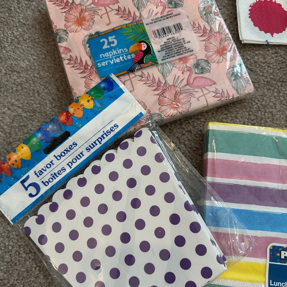 Colorful Party Napkins and 5 favor boxes